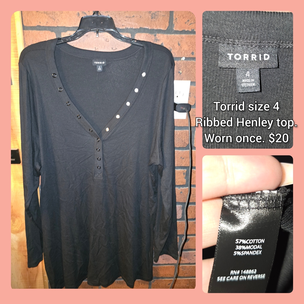 Torrid Black Button-Accent Long Sleeve Top